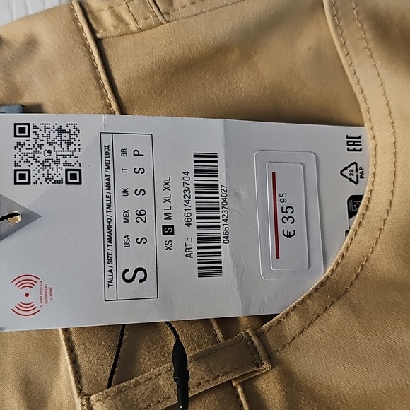 Zara Women's Tan Cotton Trousers, High-Waisted, Wide-Leg, Size Small. - Picture 4 of 16